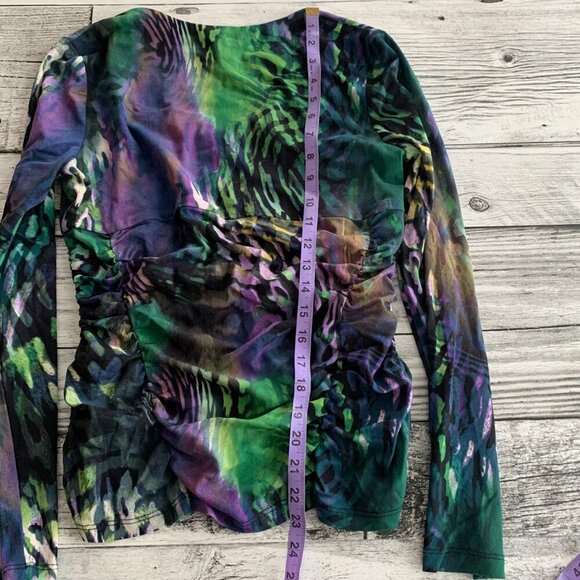 Vintage Y2K Sheer Animal Print Babydoll Empire Waist Long Sleeve Blouse - Picture 11 of 13